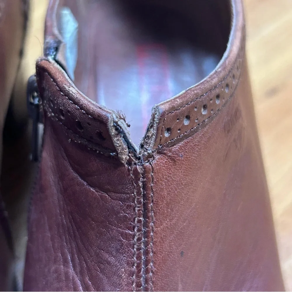 Pikolinos Women Brown Leather Heel Bootie‎ Zip Sz 39 Spanish Made Block Heel